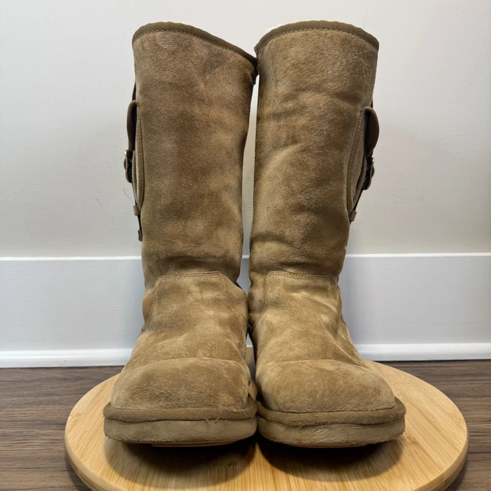 UGG Australia Cargo Pocket Boots Womens 10 Brown Suede Sheepskin F19011G Earthy